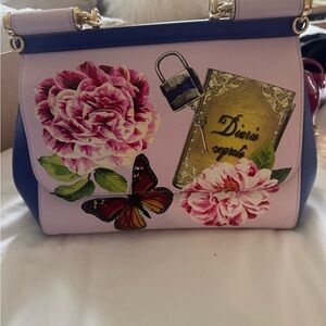 Floral Print Handbag - Pink and Blue